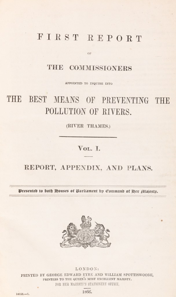 Typescript covering page of the report of the Royal Commission appointed to inquire into the best means of preventing the pollution of rivers. 