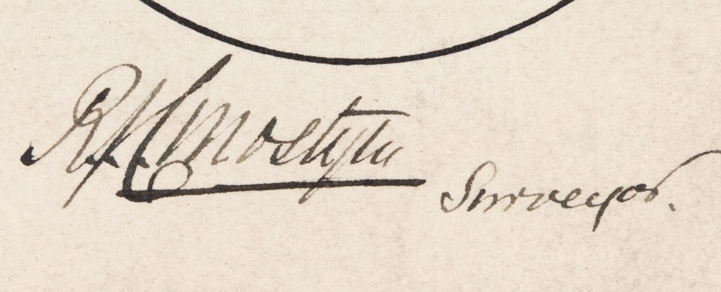 Extract from plan showing the signature of ‘RJC Mostyn Surveyor.’